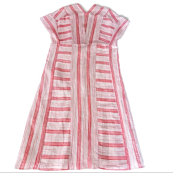 MASSCOB V-neck Striped Cotton Dress In Pink Stripe - Picture 9 of 12